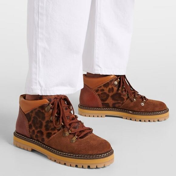 NWT$525 SEE BY CHLOE Eileen Leopard Suede Leather Lace-up Boots Sz 37 (US 6) - Picture 2 of 16